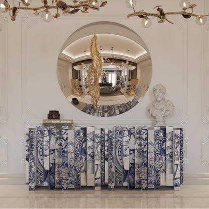 Hand-Painted Azulejo Art Sideboard | Brown 3D Sculptural Cabinet