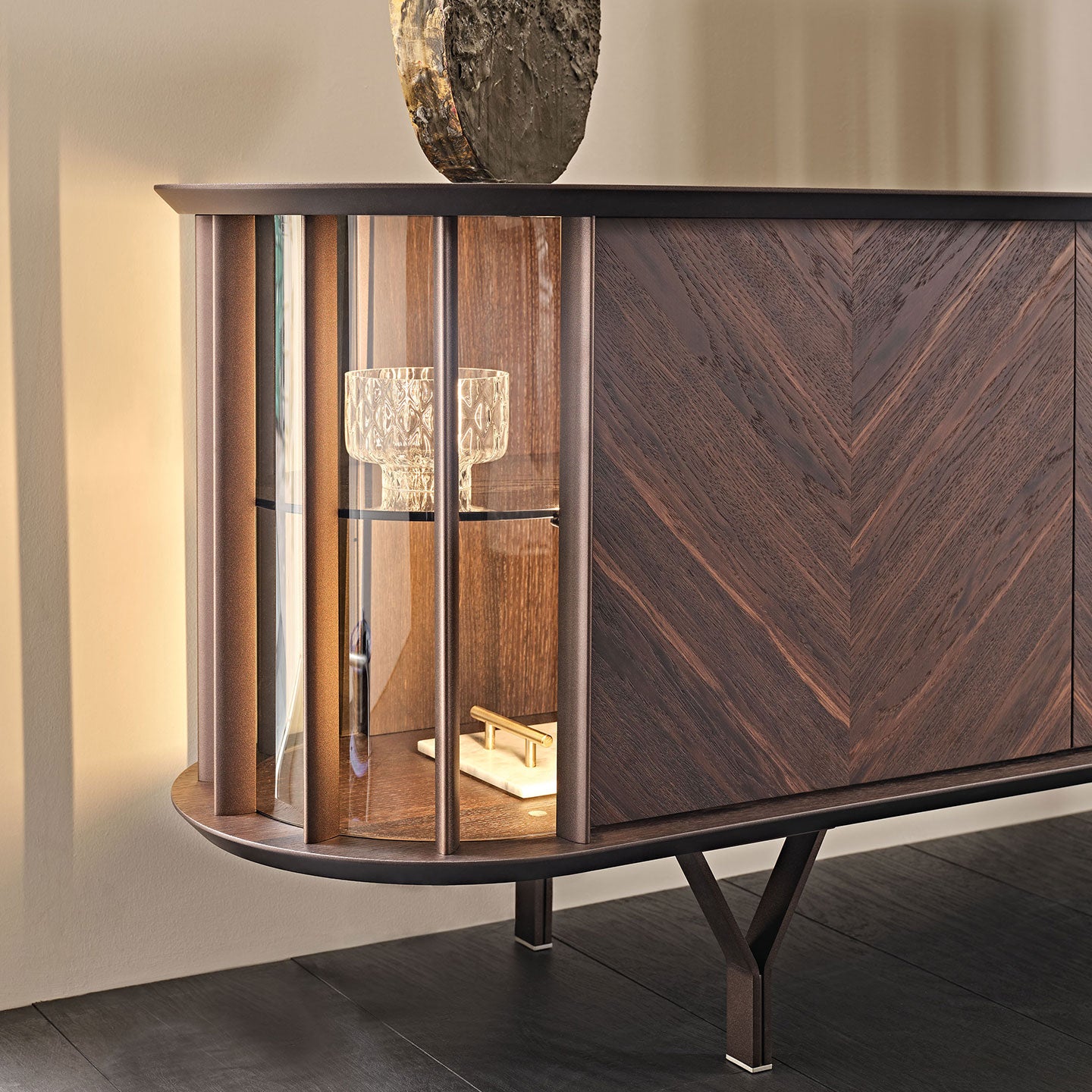 Wood Sideboard | Modern Glass Display Cabinet