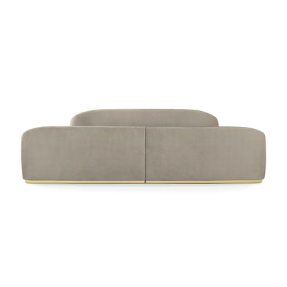 Taupe Velvet Curved Wing Upholstered Bed, Gold Base Modern Luxury Platform Bed