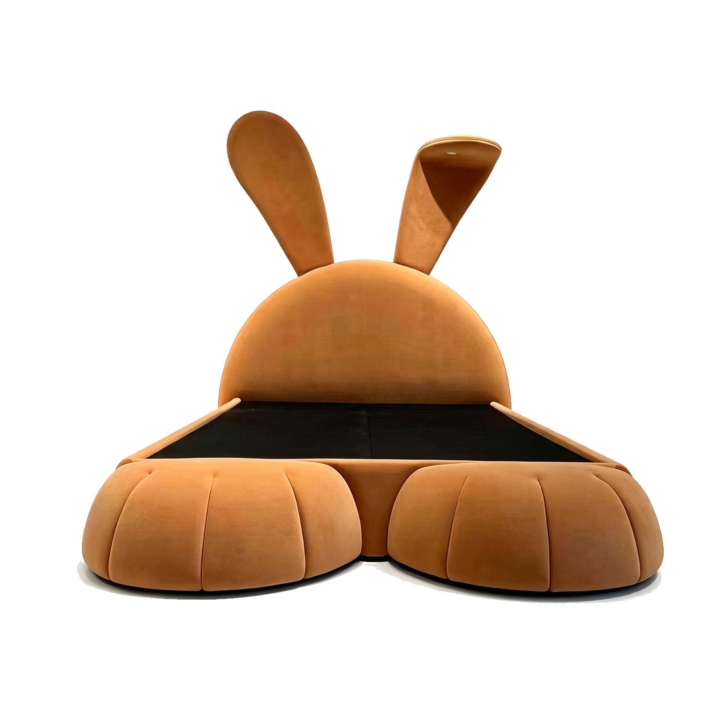 Cute Pink Bunny Kids Upholstered Bed, Cartoon Rabbit Ear Velvet Children Platform Bed Frame