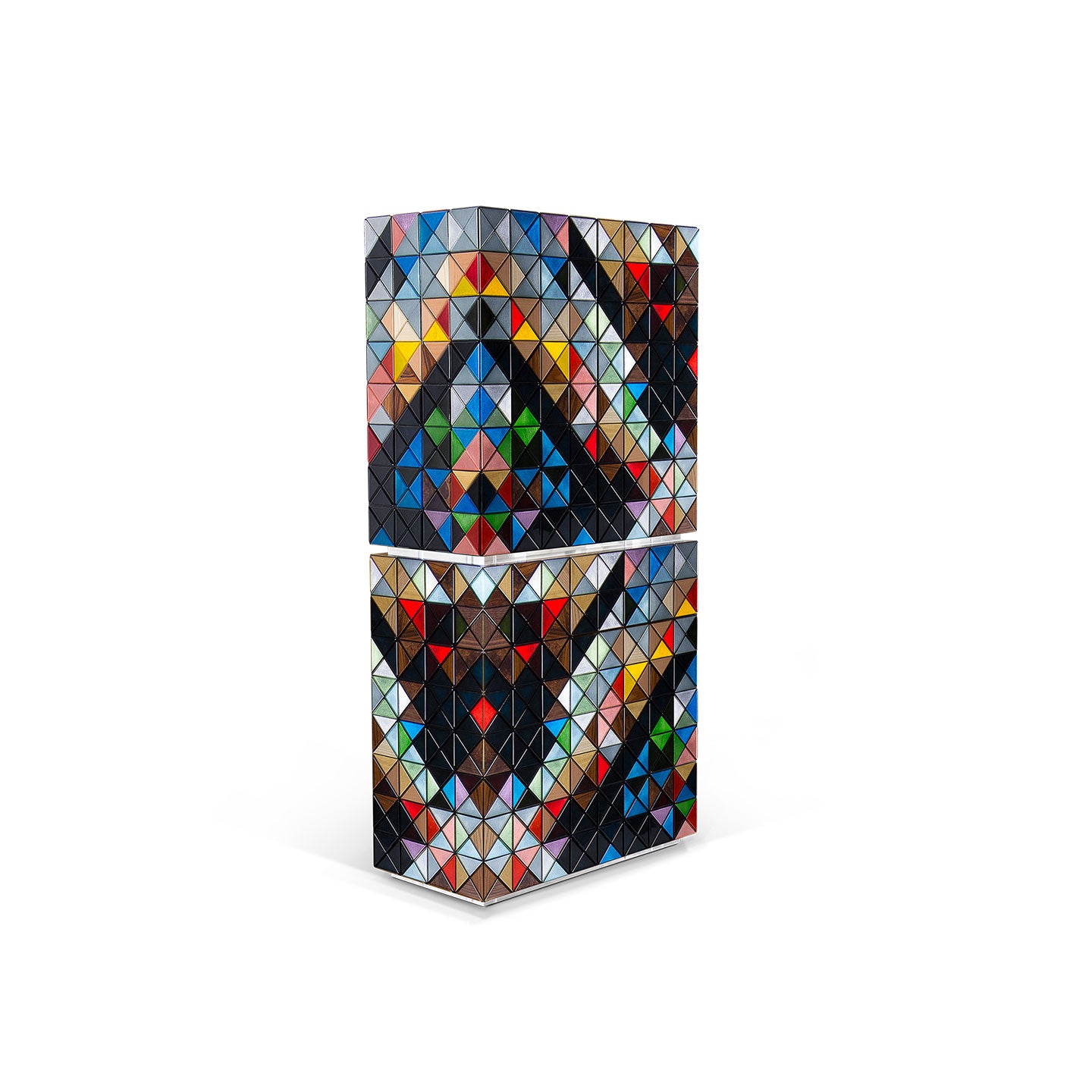 Geometric Multicolor Triangle Mosaic Cabinet, Vertical Luxury Mosaic Storage Sideboard