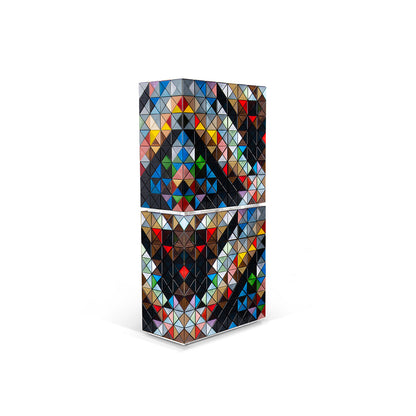 Geometric Multicolor Triangle Mosaic Cabinet, Vertical Luxury Mosaic Storage Sideboard