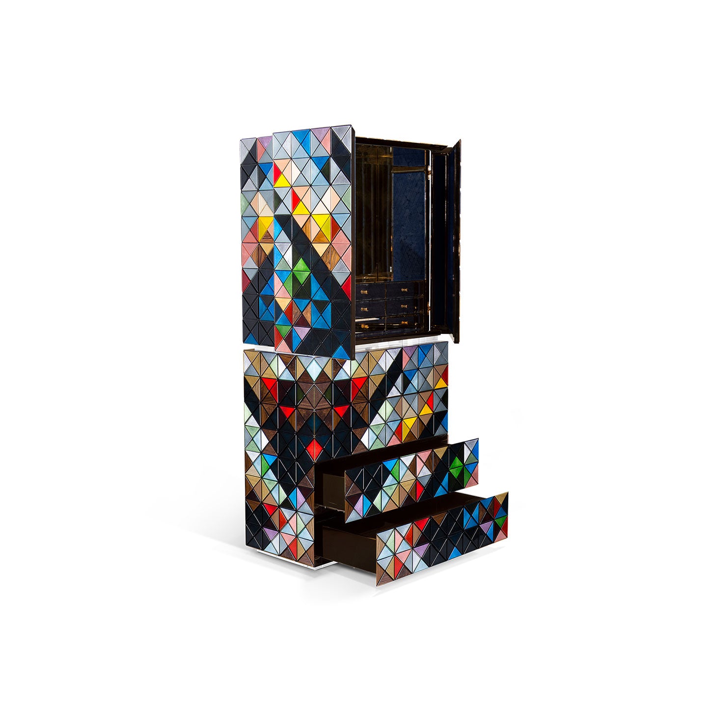 Geometric Multicolor Triangle Mosaic Cabinet, Vertical Luxury Mosaic Storage Sideboard