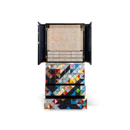 Geometric Multicolor Triangle Mosaic Cabinet, Vertical Luxury Mosaic Storage Sideboard