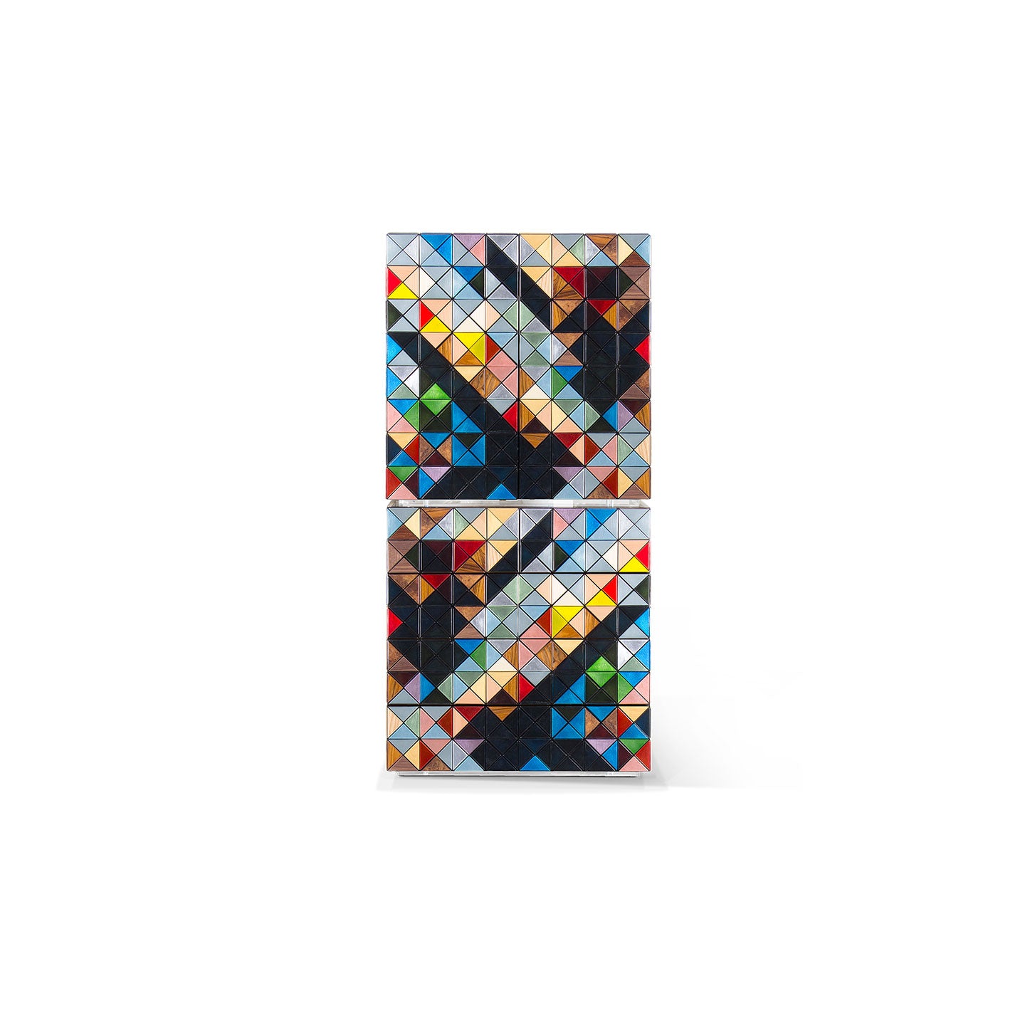 Geometric Multicolor Triangle Mosaic Cabinet, Vertical Luxury Mosaic Storage Sideboard