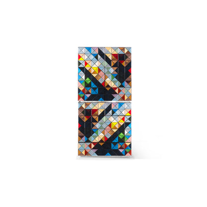 Geometric Multicolor Triangle Mosaic Cabinet, Vertical Luxury Mosaic Storage Sideboard
