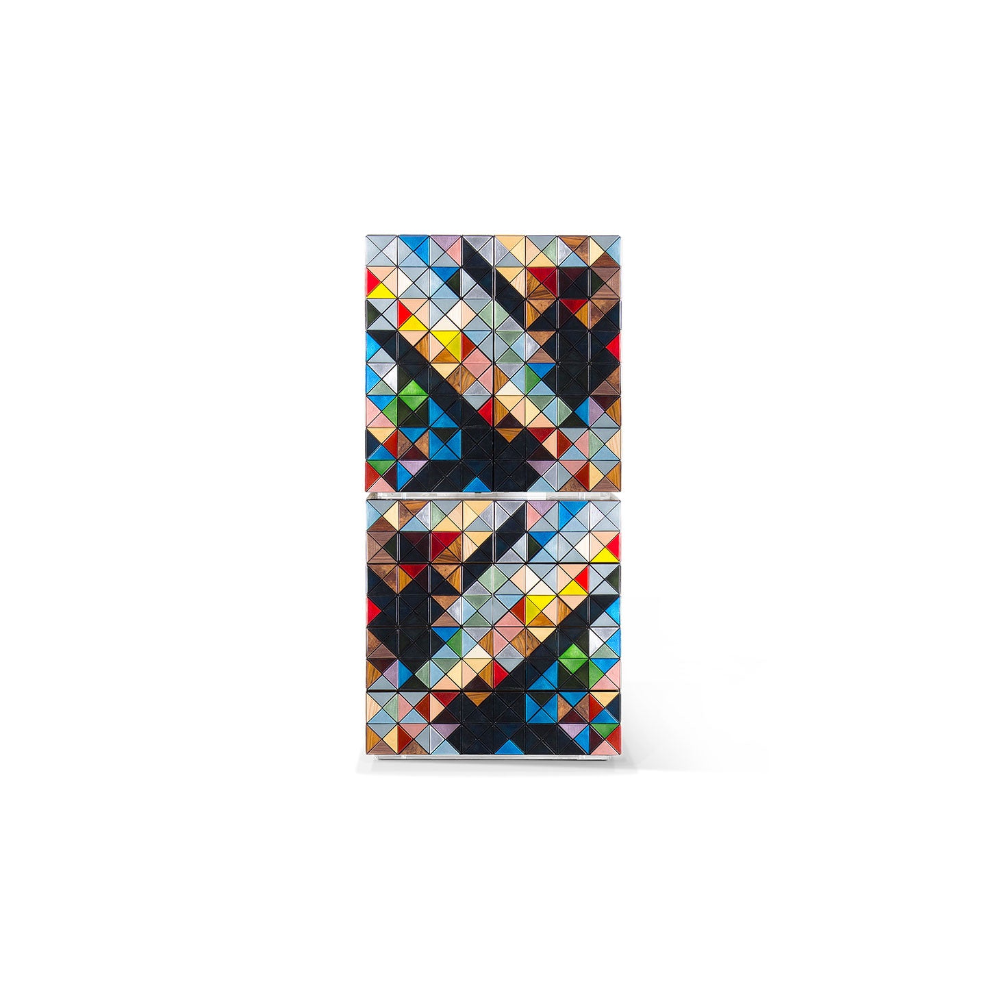 Geometric Multicolor Triangle Mosaic Cabinet, Vertical Luxury Mosaic Storage Sideboard