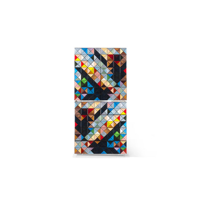 Geometric Multicolor Triangle Mosaic Cabinet, Vertical Luxury Mosaic Storage Sideboard