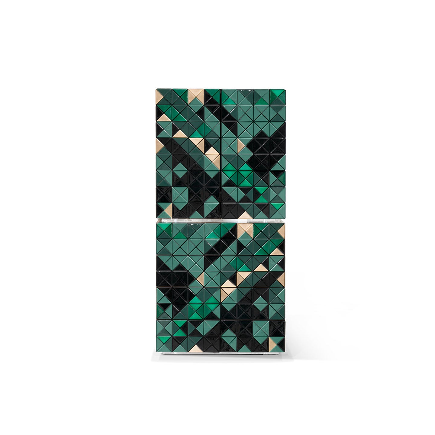Geometric Multicolor Triangle Mosaic Cabinet, Vertical Luxury Mosaic Storage Sideboard