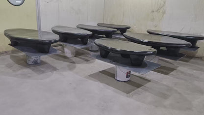 Organic Pebble Shape Black Coffee Table, Wabi Sabi Irregular Curved Solid Sculpture Center Table