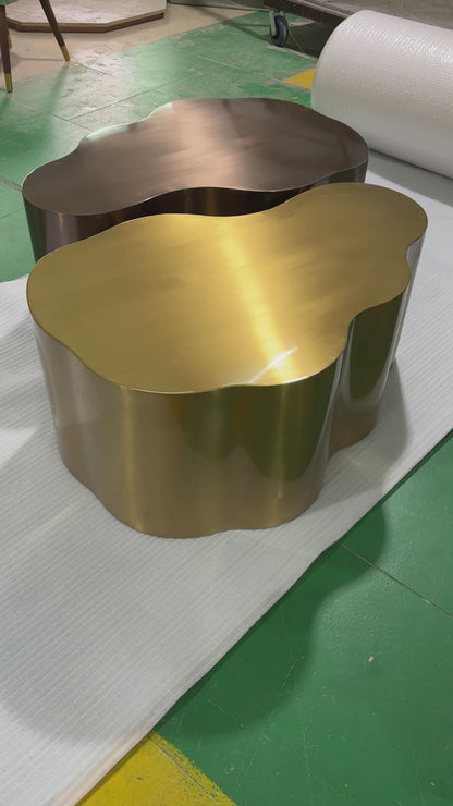 Irregular Cloud Nesting Coffee Table Set, Brushed Stainless Steel Two-Tone Gold & Bronze Center Table