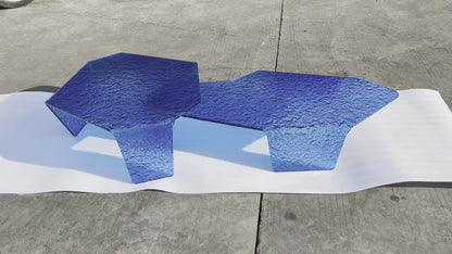 Textured Blue Acrylic Nesting Coffee Table Set, Irregular Geometric Water Ripple Acrylic Center Table