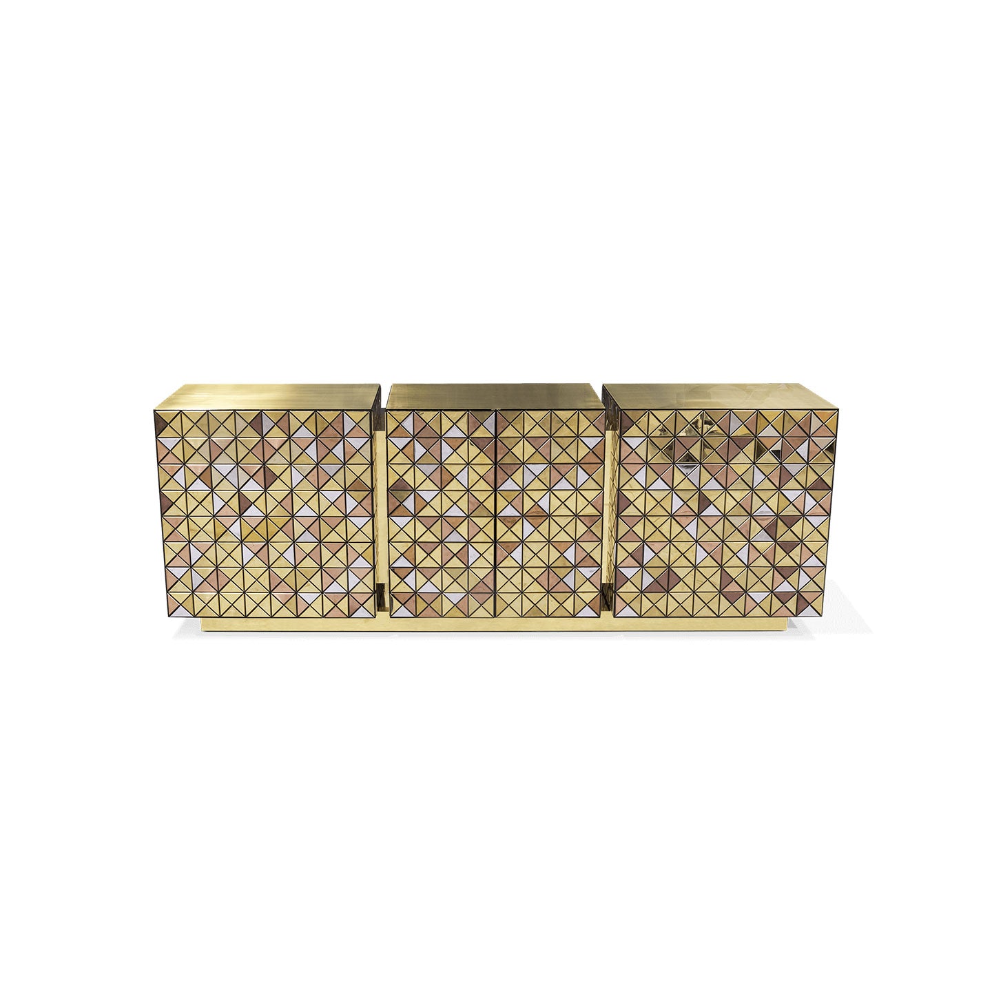 Gold Mirrored Geometric Triangular Sideboard Luxury 6-Door Storage Buffet Cabinet
