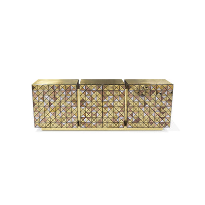 Gold Mirrored Geometric Triangular Sideboard Luxury 6-Door Storage Buffet Cabinet