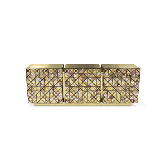 Gold Mirrored Geometric Triangular Sideboard Luxury 6-Door Storage Buffet Cabinet