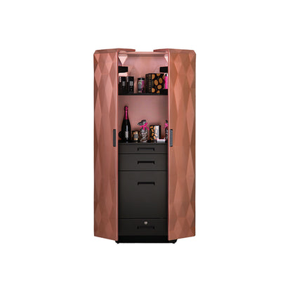 Rose Gold Diamond-Cut Mini Bar Cabinet with Luxe Storage