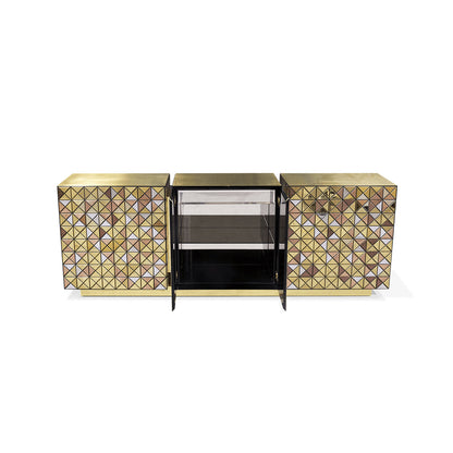 Gold Mirrored Geometric Triangular Sideboard Luxury 6-Door Storage Buffet Cabinet