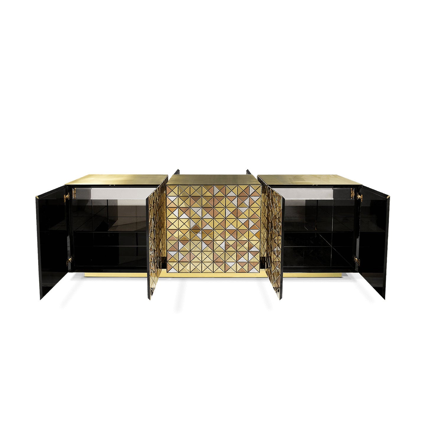 Gold Mirrored Geometric Triangular Sideboard Luxury 6-Door Storage Buffet Cabinet
