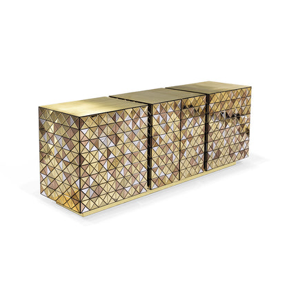 Gold Mirrored Geometric Triangular Sideboard Luxury 6-Door Storage Buffet Cabinet