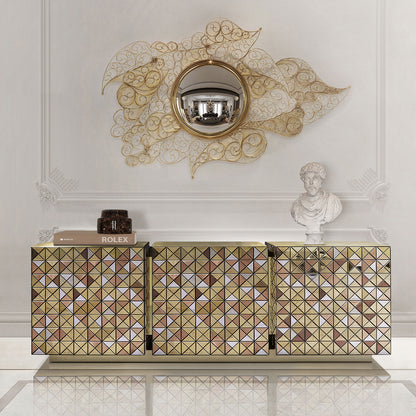 Gold Mirrored Geometric Triangular Sideboard Luxury 6-Door Storage Buffet Cabinet