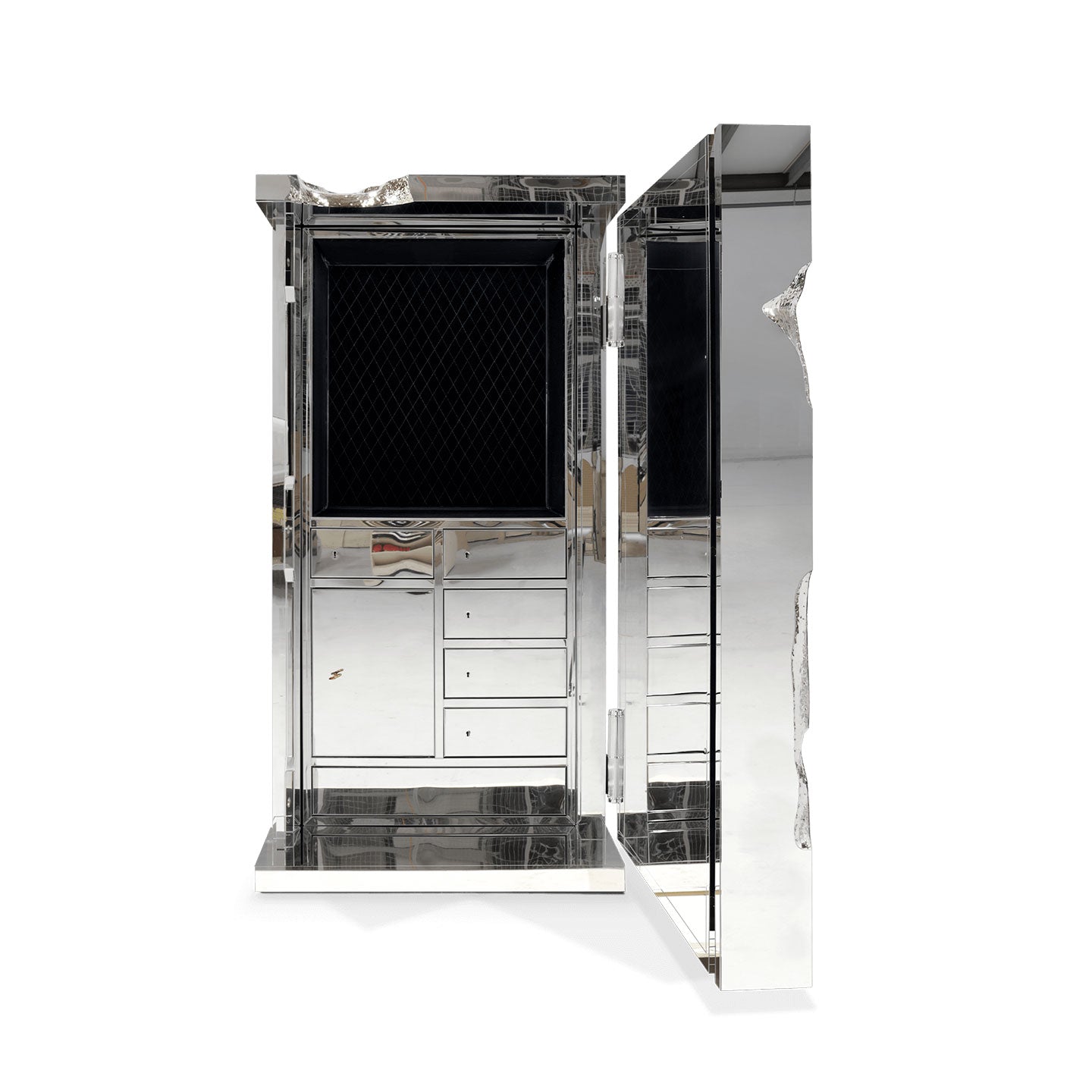 Art Deco Gear Safe, Luxury Stainless Steel Security silvery Cabinet