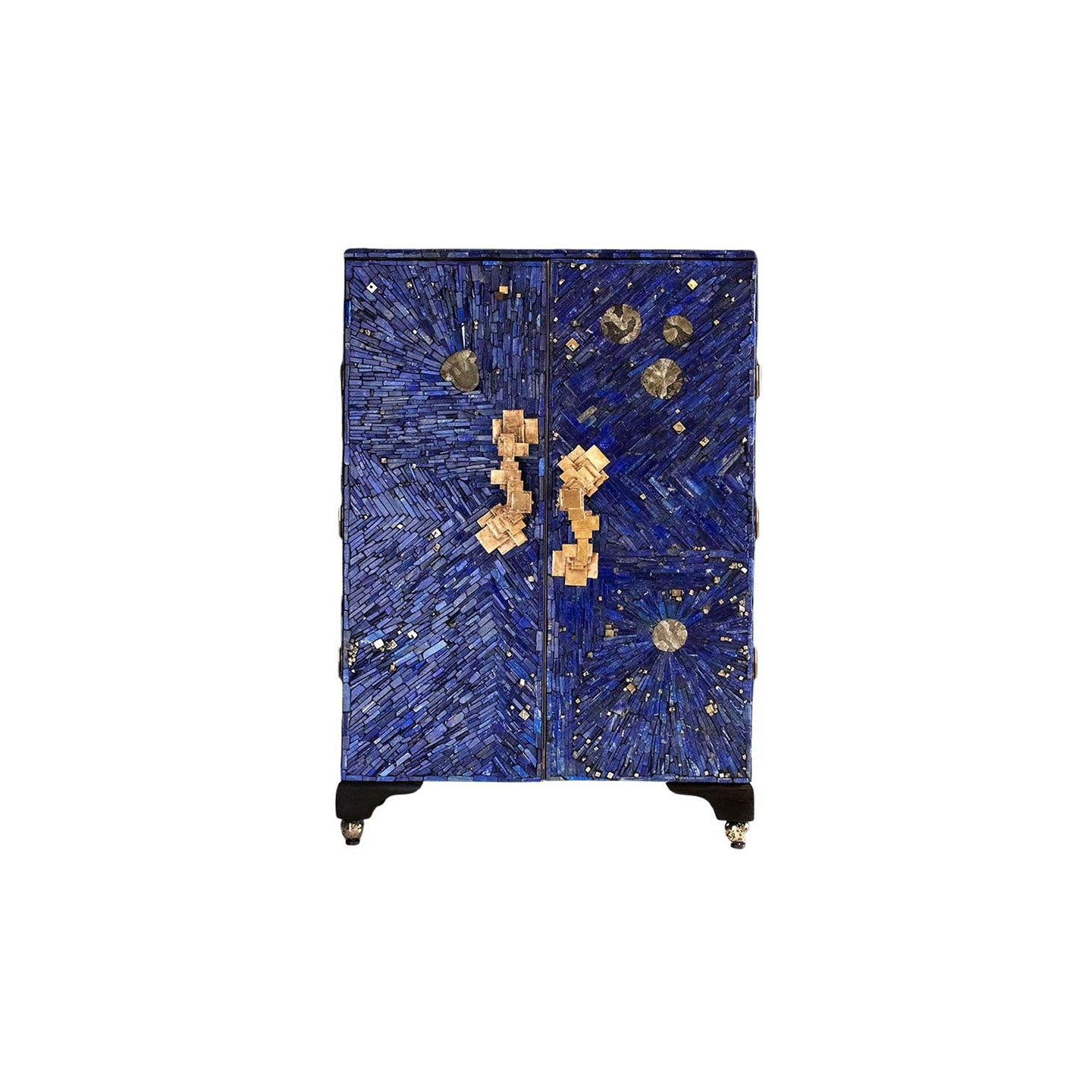 Unique Rectangular Deep Blue Brass Cabinet with Two Doors