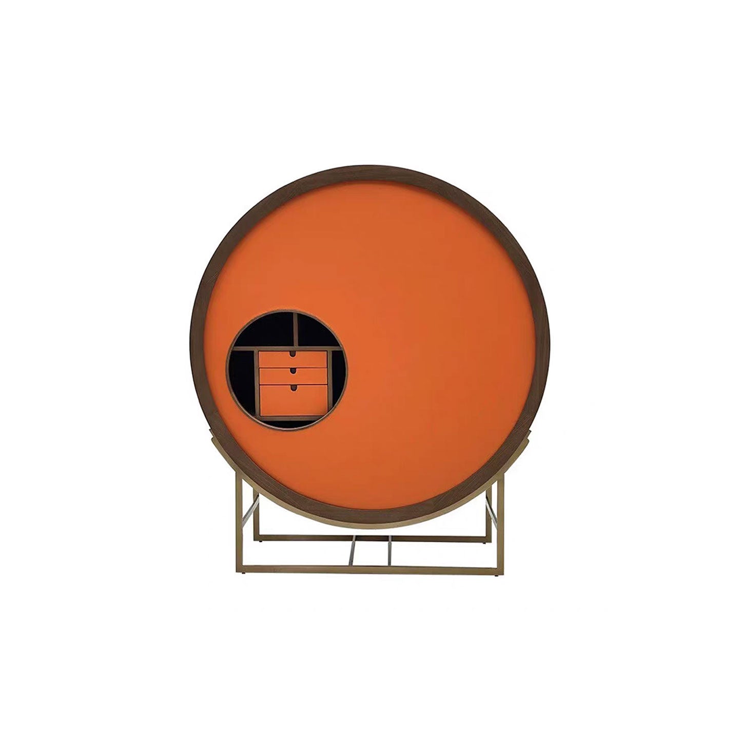 Modern Round Orange Bar Cabinet, Luxury Rotating Wine Storage